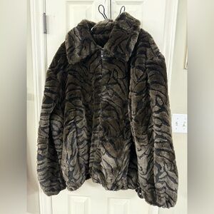 Carlucci Brown Faux Fur Animal Print Jacket